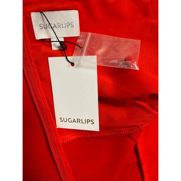 Sugar Lips Bright Red After Hours Backless Halter Jumpsuit with Pockets Size XL - Picture 7 of 10